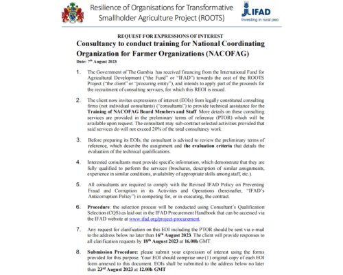 Consultancy to conduct training for National Coordinating  Organization for Farmer Organizations (NACOFAG)