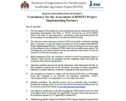 Consultancy For The Assessment of ROOTS Project Implementing Partners!