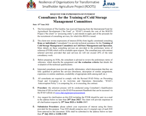 Consultancy for the Training of Cold Storage  Management Committees
