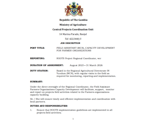 ROOTS Project ToR of the position of Field Assistant Capacity Devt WCR