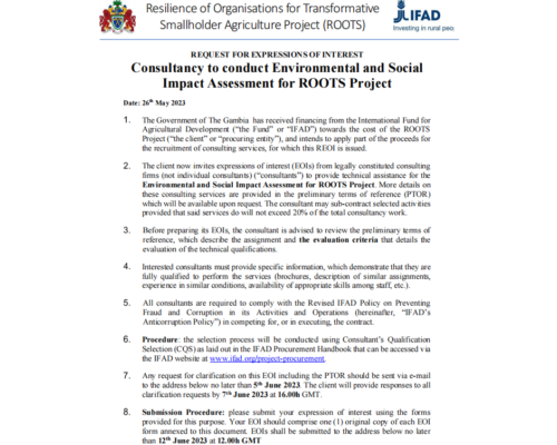 Consultancy to conduct Environmental and Social  Impact Assessment for ROOTS Project