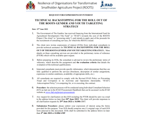 Technical Backstopping For The Roll Out Of  The Roots Gender And Youth Targeting  Strategy